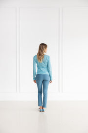 DF ITALIAN MADE SILK CASHMERE V-NECK SWEATER - LIGHT BLUE