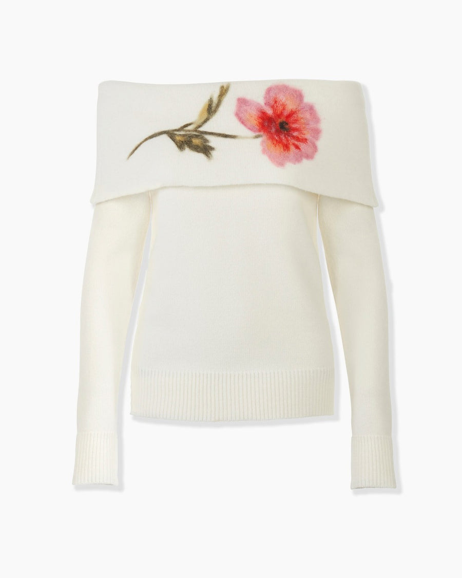 CAROLINA HERRERA IVORY OFF SHOULDER SWEATER - IVORY