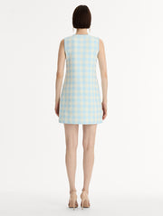 OSCAR DE LA RENTA GINGHAM JACQUARD SHIFT DRESS - ICE/WHITE