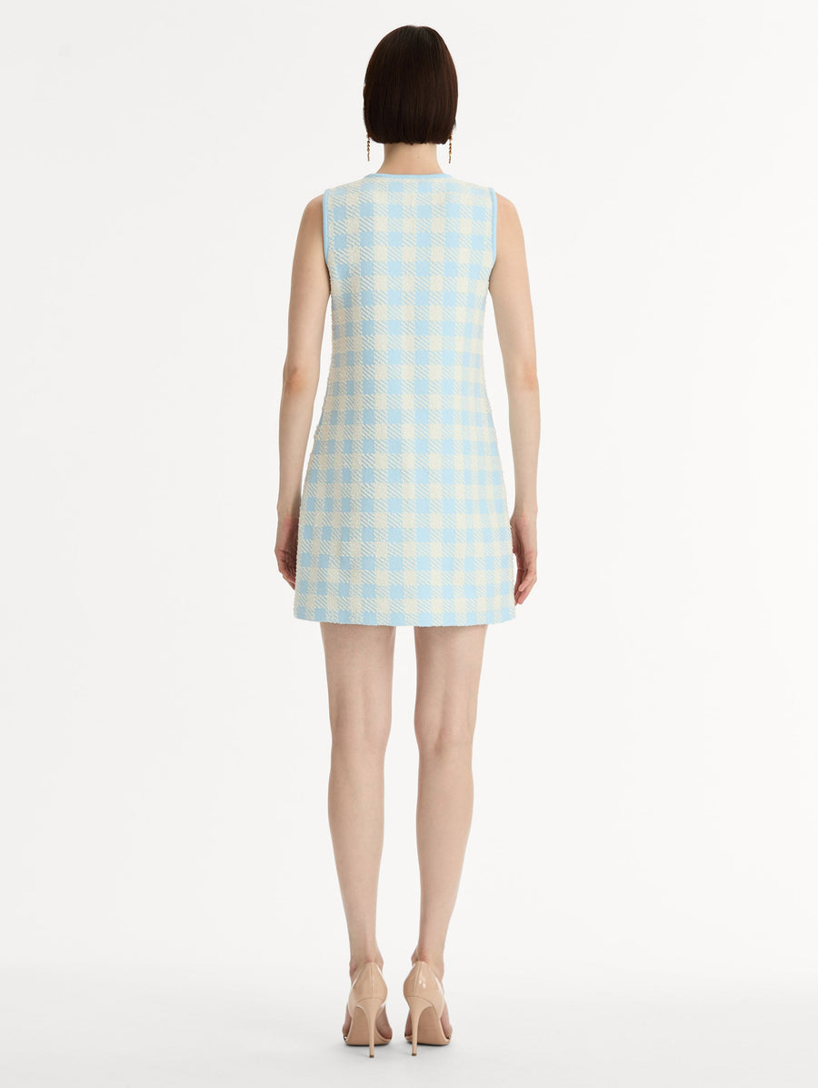 OSCAR DE LA RENTA GINGHAM JACQUARD SHIFT DRESS - ICE/WHITE