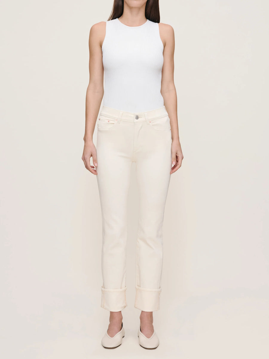 DL1961 MARA STRAIGHT MID RISE INSTASCULPT ANKLE - CREMA CUFFED