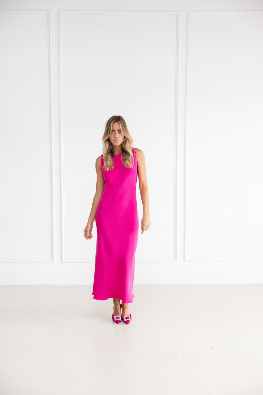 Pillar Boatneck Dress in Lipstick Pink