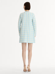 OSCAR DE LA RENTA GINGHAM COAT WITH FLORAL APPLIQUE - ICE/WHITE