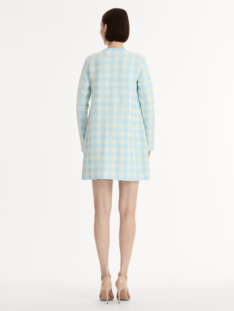 OSCAR DE LA RENTA GINGHAM COAT WITH FLORAL APPLIQUE - ICE/WHITE