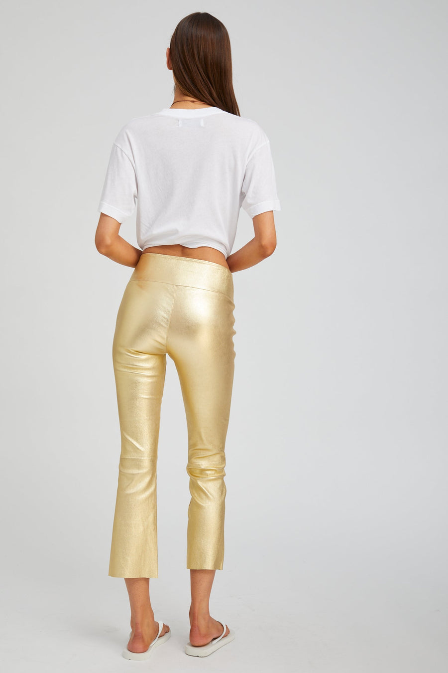 SPRWMN  CROP FLARE METALLIC GOLD