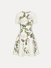 OSCAR DE LA RENTA PORCELAIN FLOWER JAQUARD DRESS - IVORY/PINK