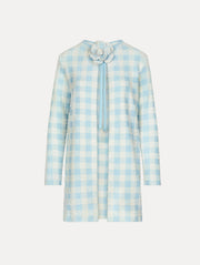OSCAR DE LA RENTA GINGHAM COAT WITH FLORAL APPLIQUE - ICE/WHITE