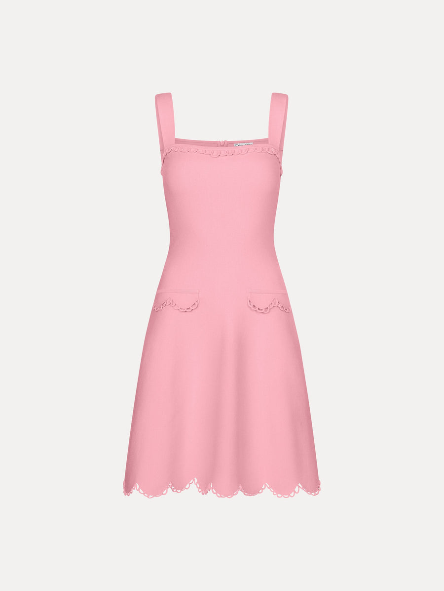 OSCAR DE LA RENTA SCALLOP TRIM KNIT DRESS - TULIP