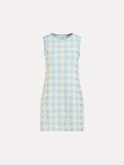 OSCAR DE LA RENTA GINGHAM JACQUARD SHIFT DRESS - ICE/WHITE