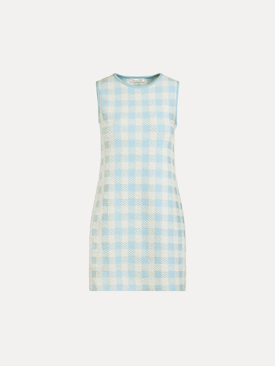 OSCAR DE LA RENTA GINGHAM JACQUARD SHIFT DRESS - ICE/WHITE