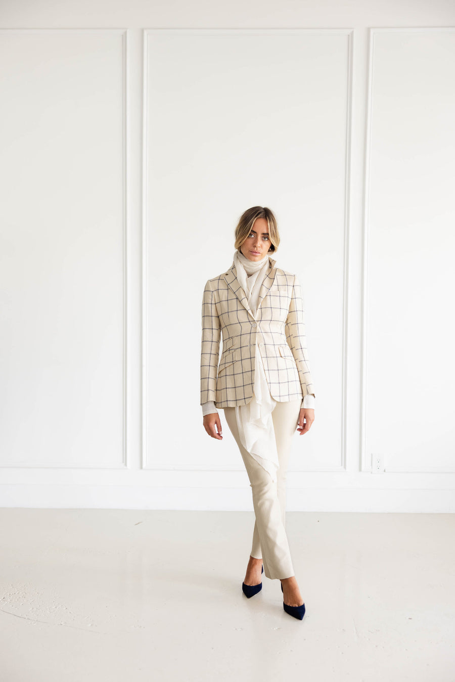 Diane Firsten Windowpane Jacket in Cream & Navy