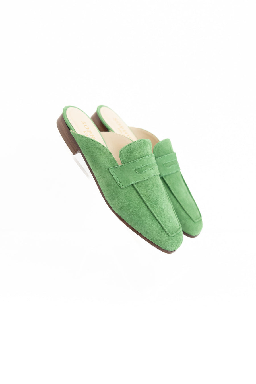 Suede Leather Mules in Avocado