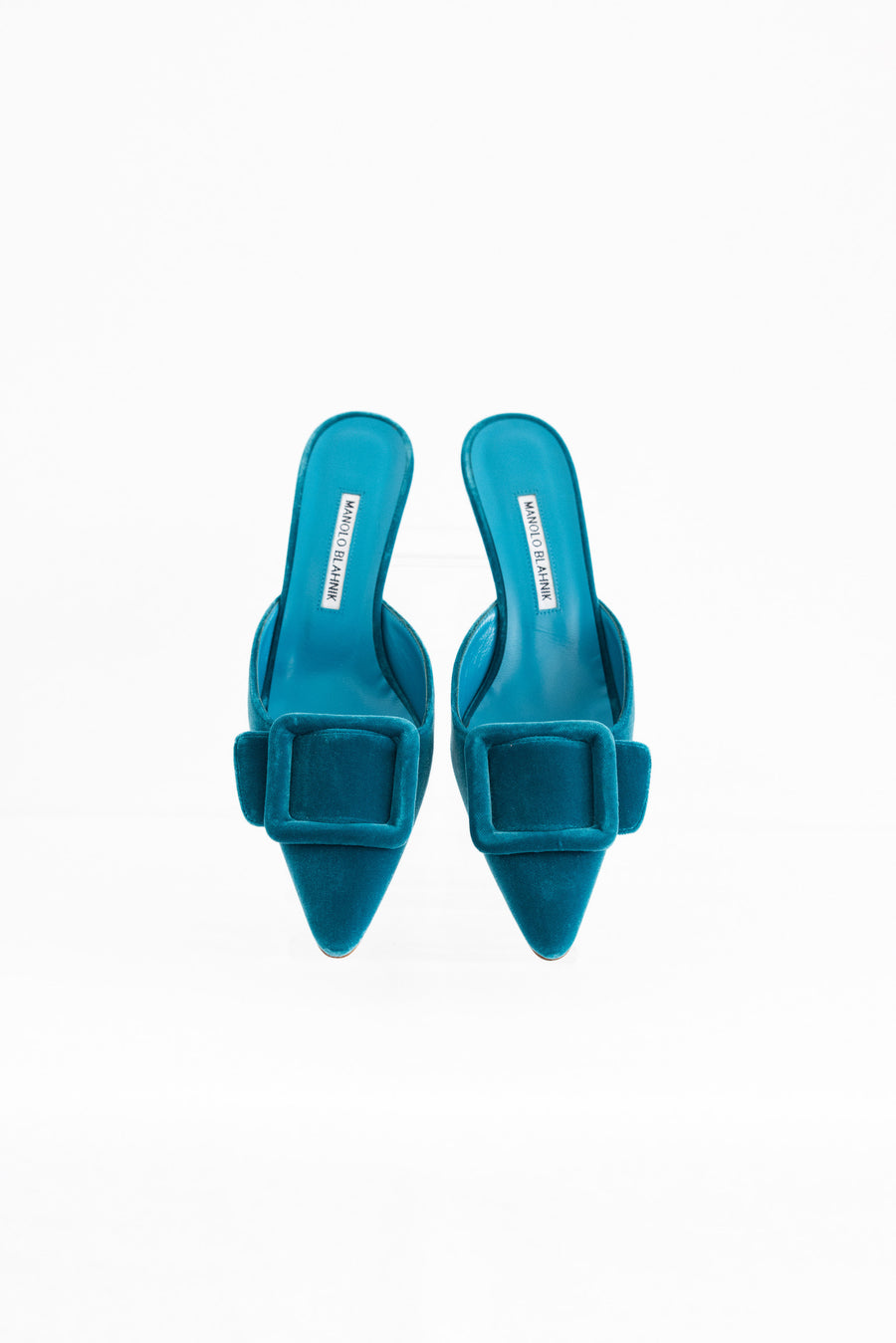 Manolo Blahnik Teal Velvet Mule