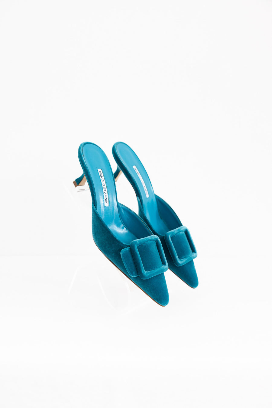 Manolo Blahnik Teal Velvet Mule