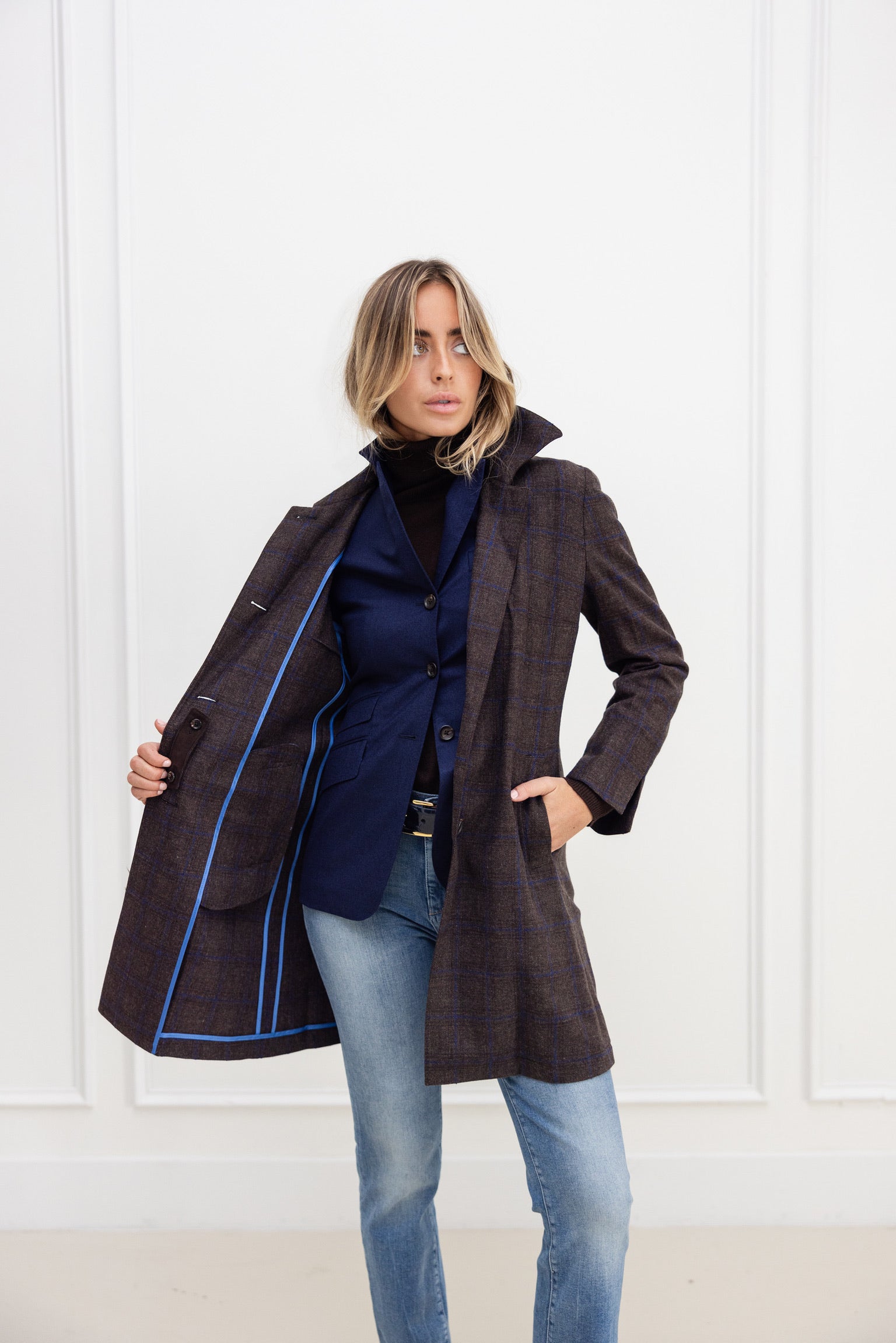 Diane Firsten Wool Cashmere Windowpane Country Coat