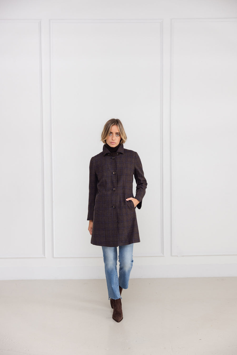 Diane Firsten Wool Cashmere Windowpane Country Coat