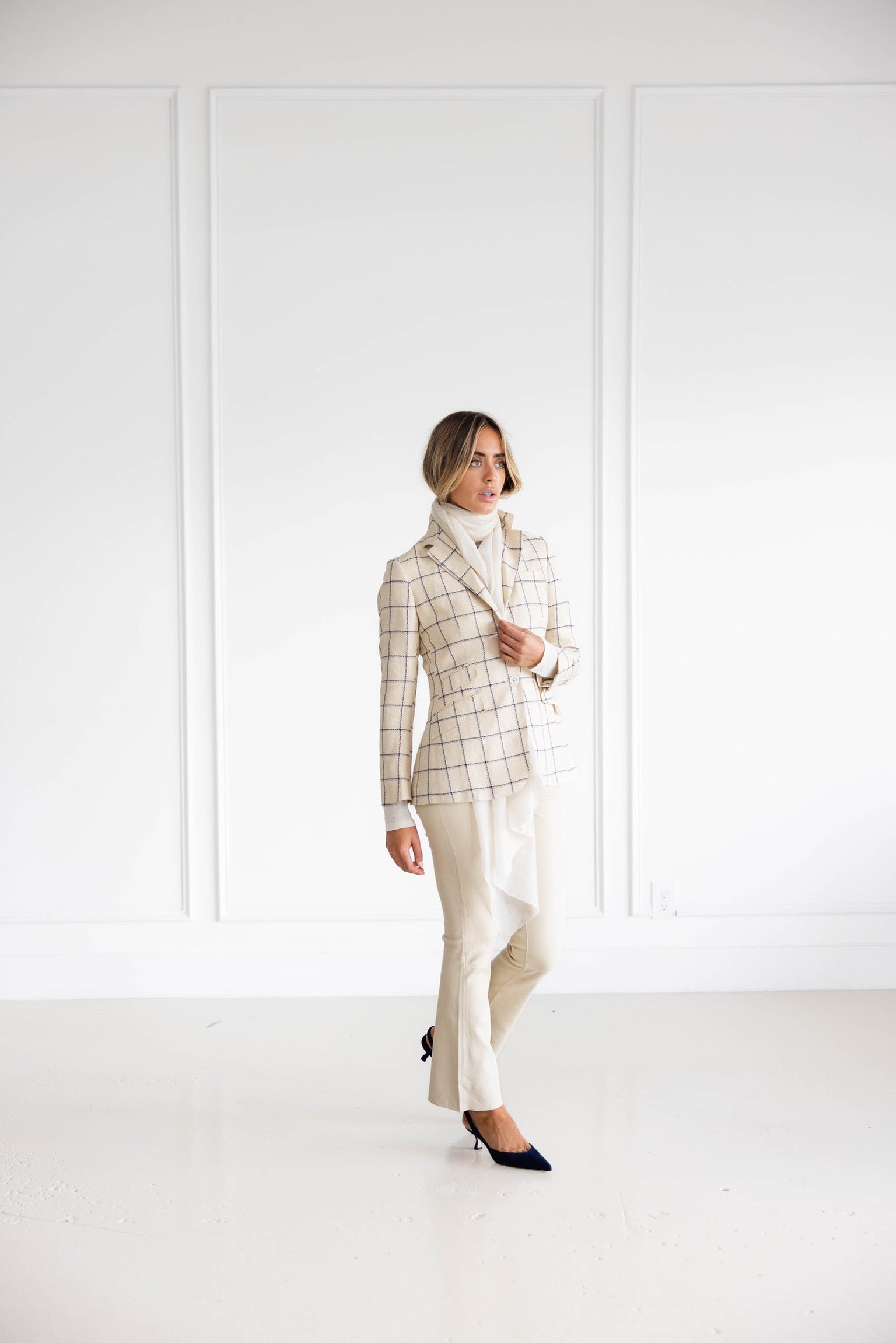 Diane Firsten Windowpane Jacket in Cream & Navy