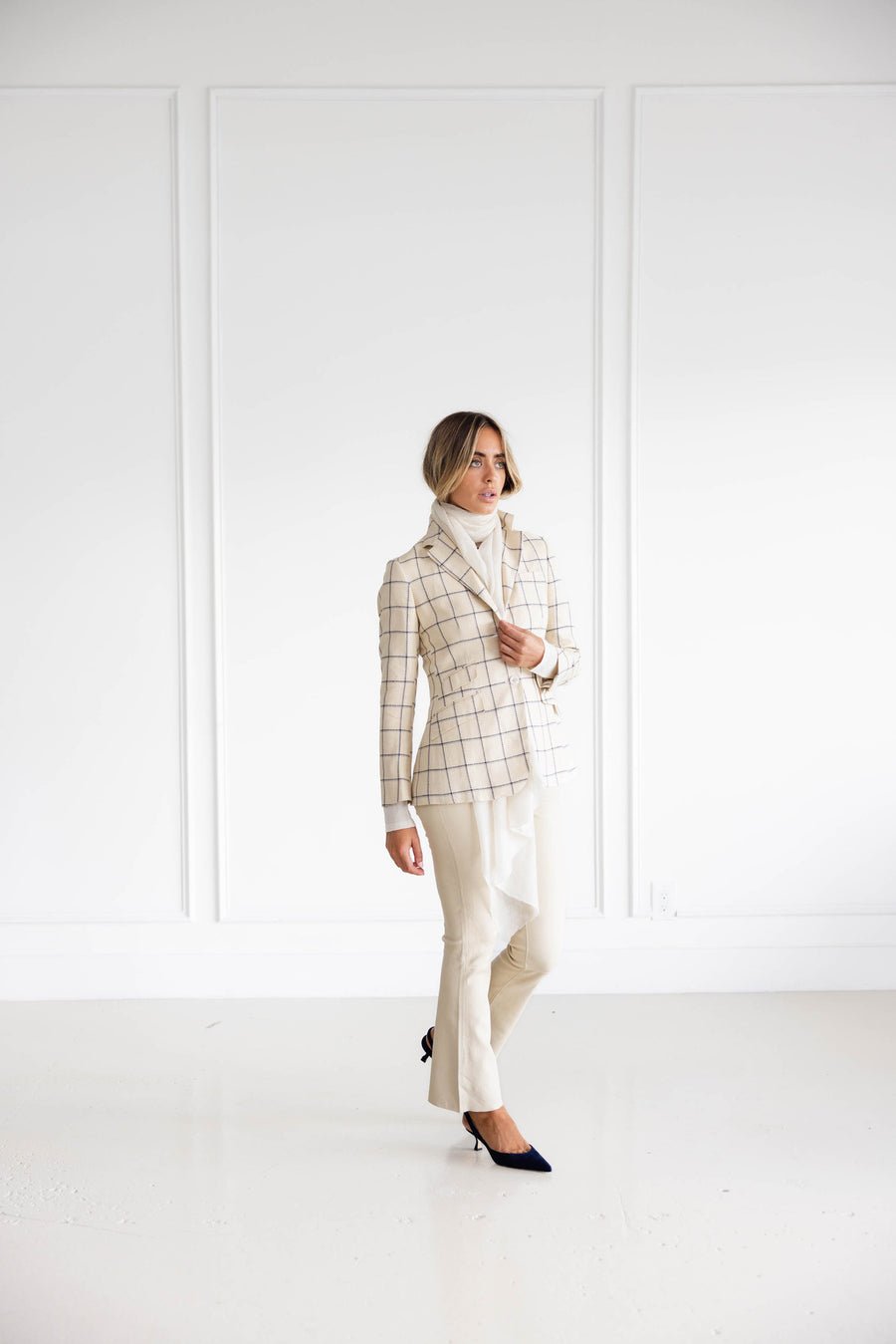 Diane Firsten Windowpane Jacket in Cream & Navy