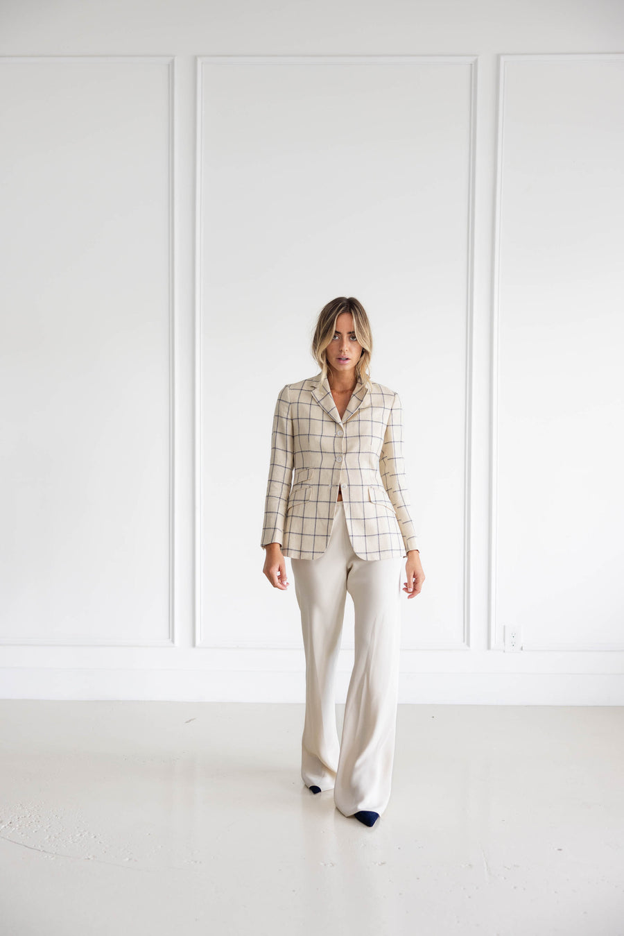 Diane Firsten Windowpane Jacket in Cream & Navy