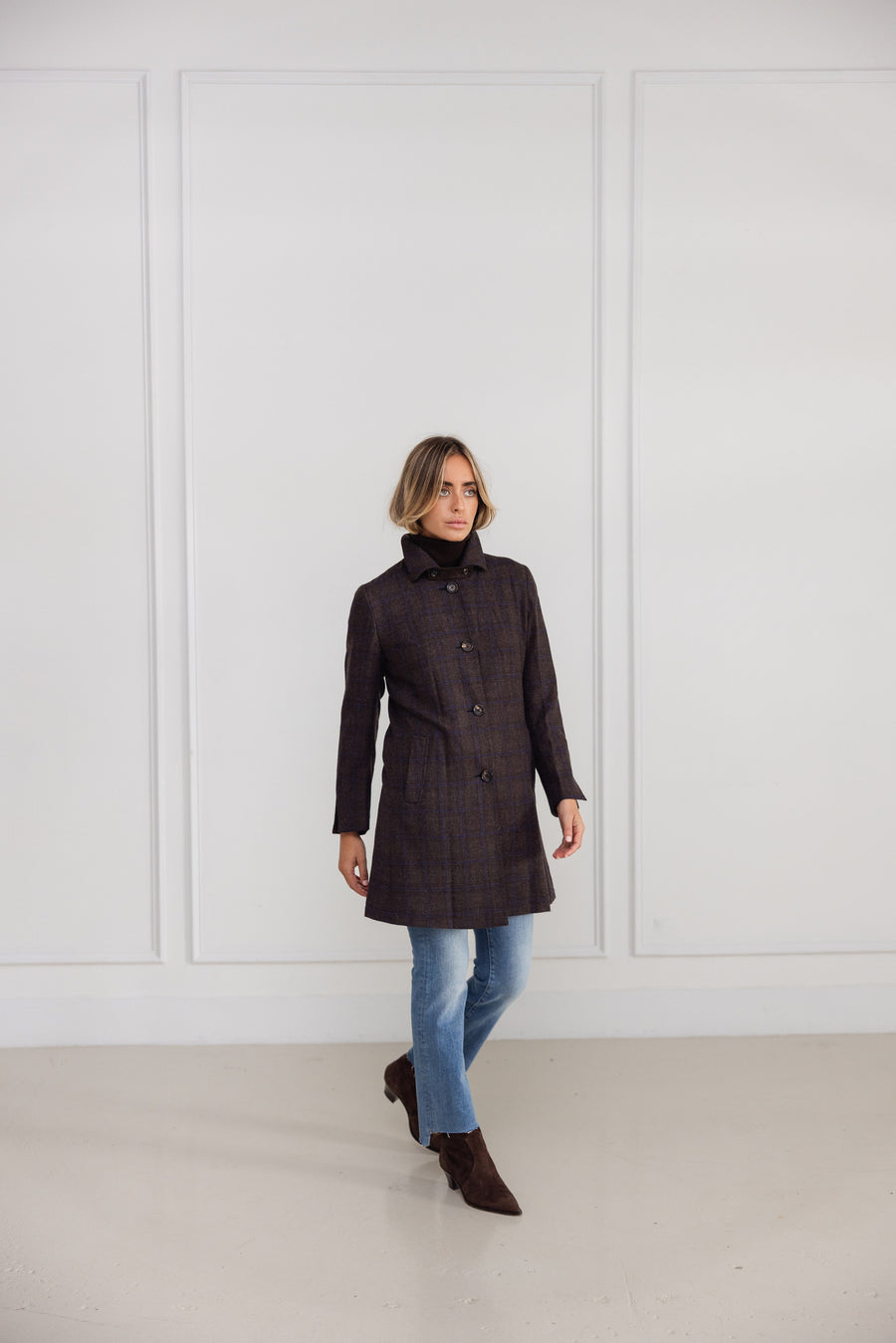 Diane Firsten Wool Cashmere Windowpane Country Coat