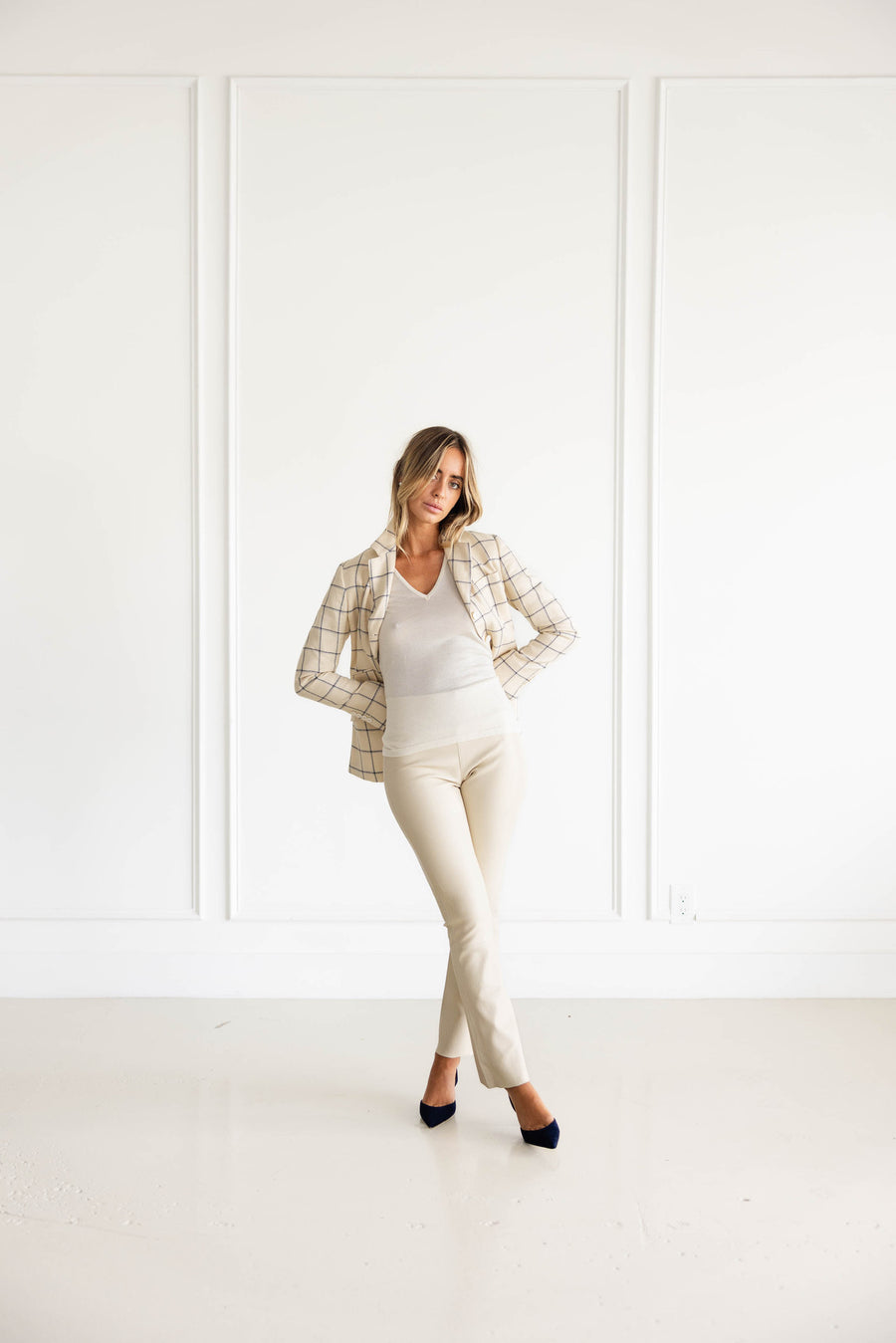 Diane Firsten Windowpane Jacket in Cream & Navy