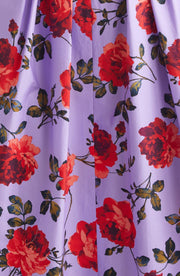 CAROLINA HERRERA ROSE PRINT V-NECK MIDI DRESS - VIOLETA MULTI