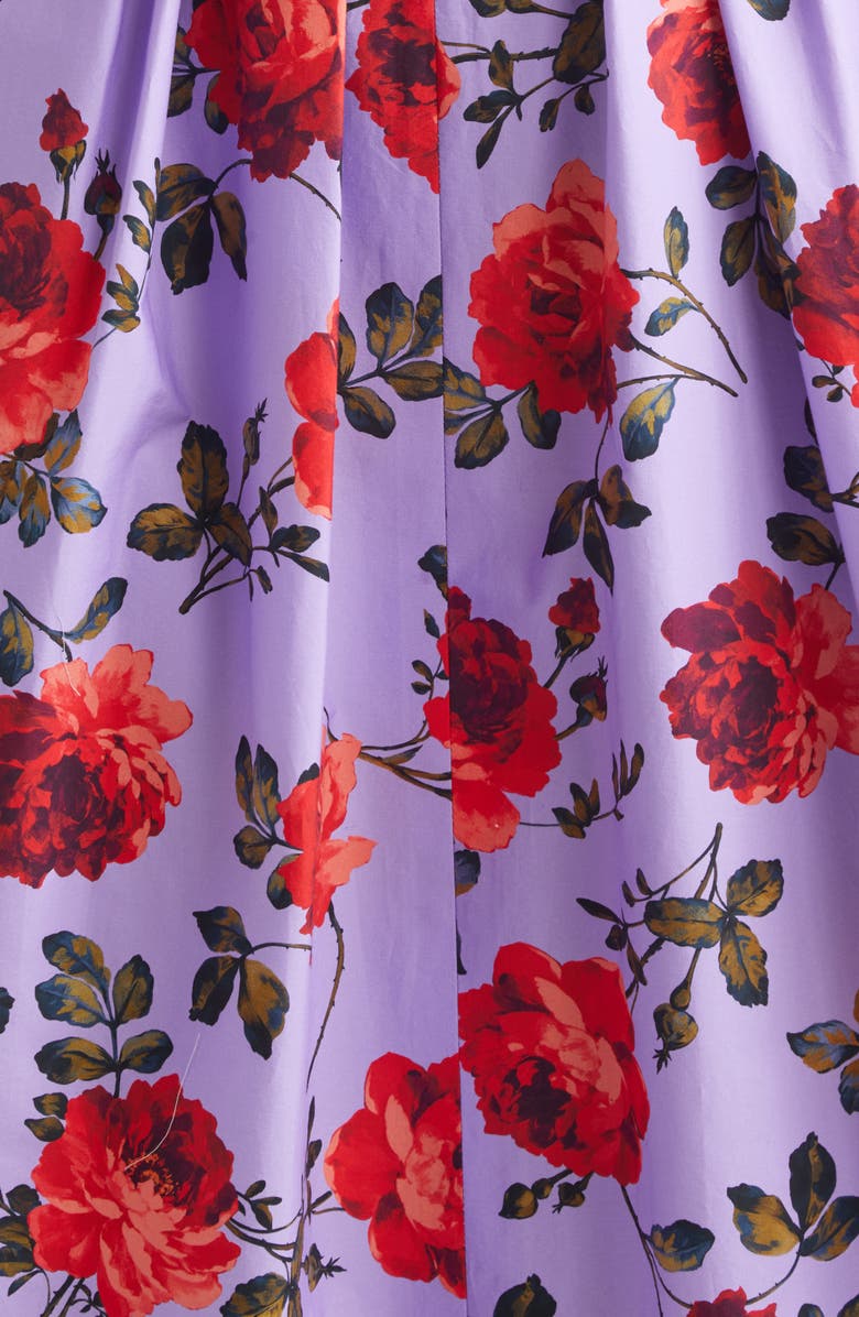 CAROLINA HERRERA ROSE PRINT V-NECK MIDI DRESS - VIOLETA MULTI