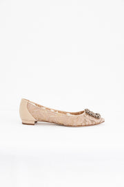 Manolo Blahnik Nude Lace Flat with Buckle