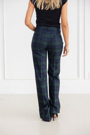 Diane Firsten Plaid Wool Pant in Green & Navy