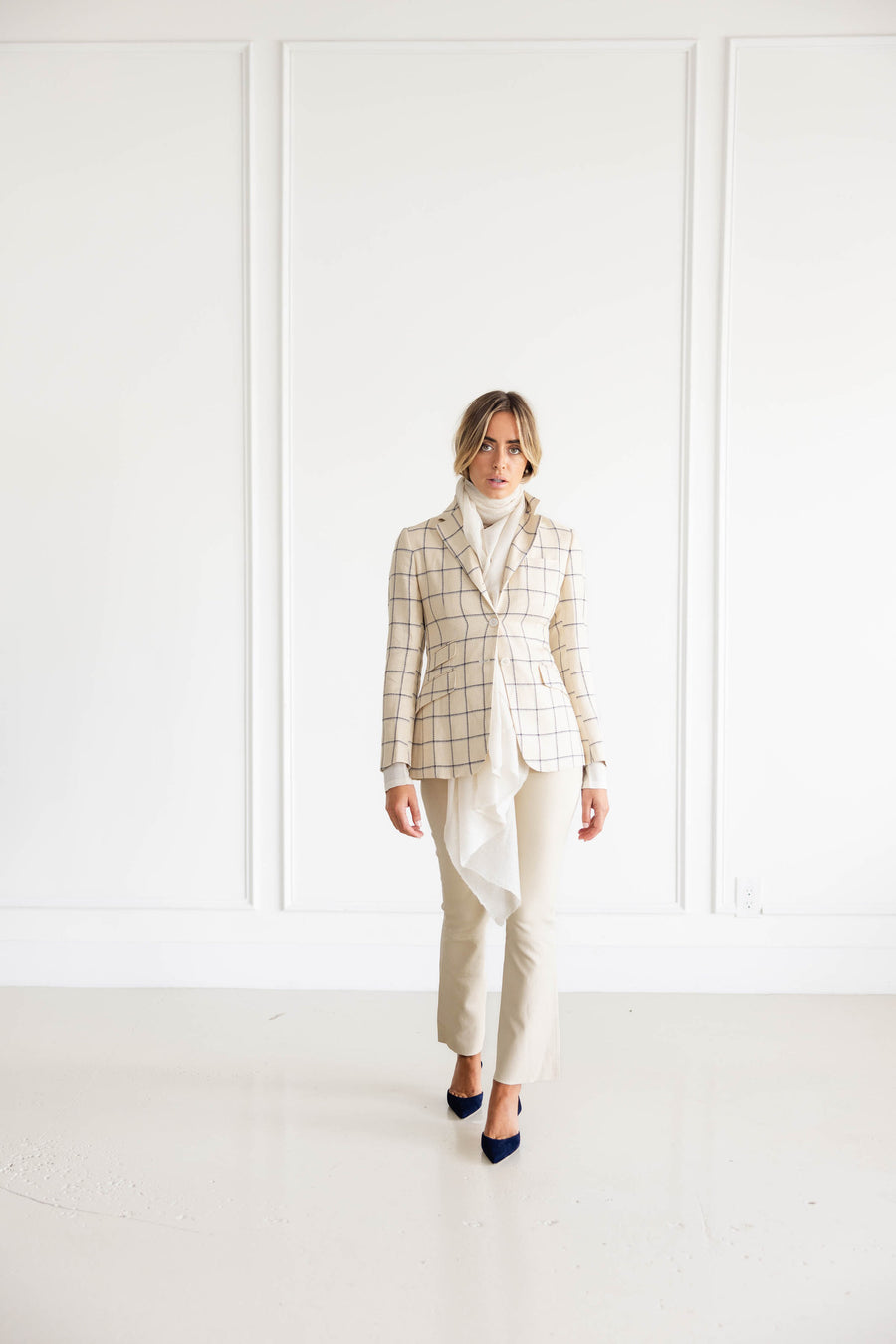 Diane Firsten Windowpane Jacket in Cream & Navy