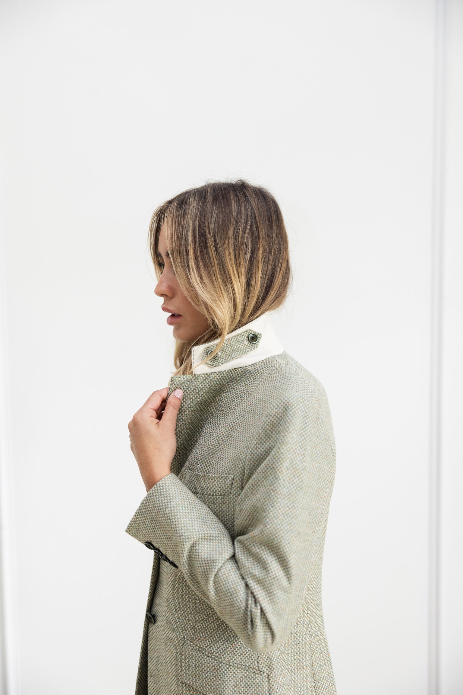 Diane Firsten Cashmere Jacket in Green & White