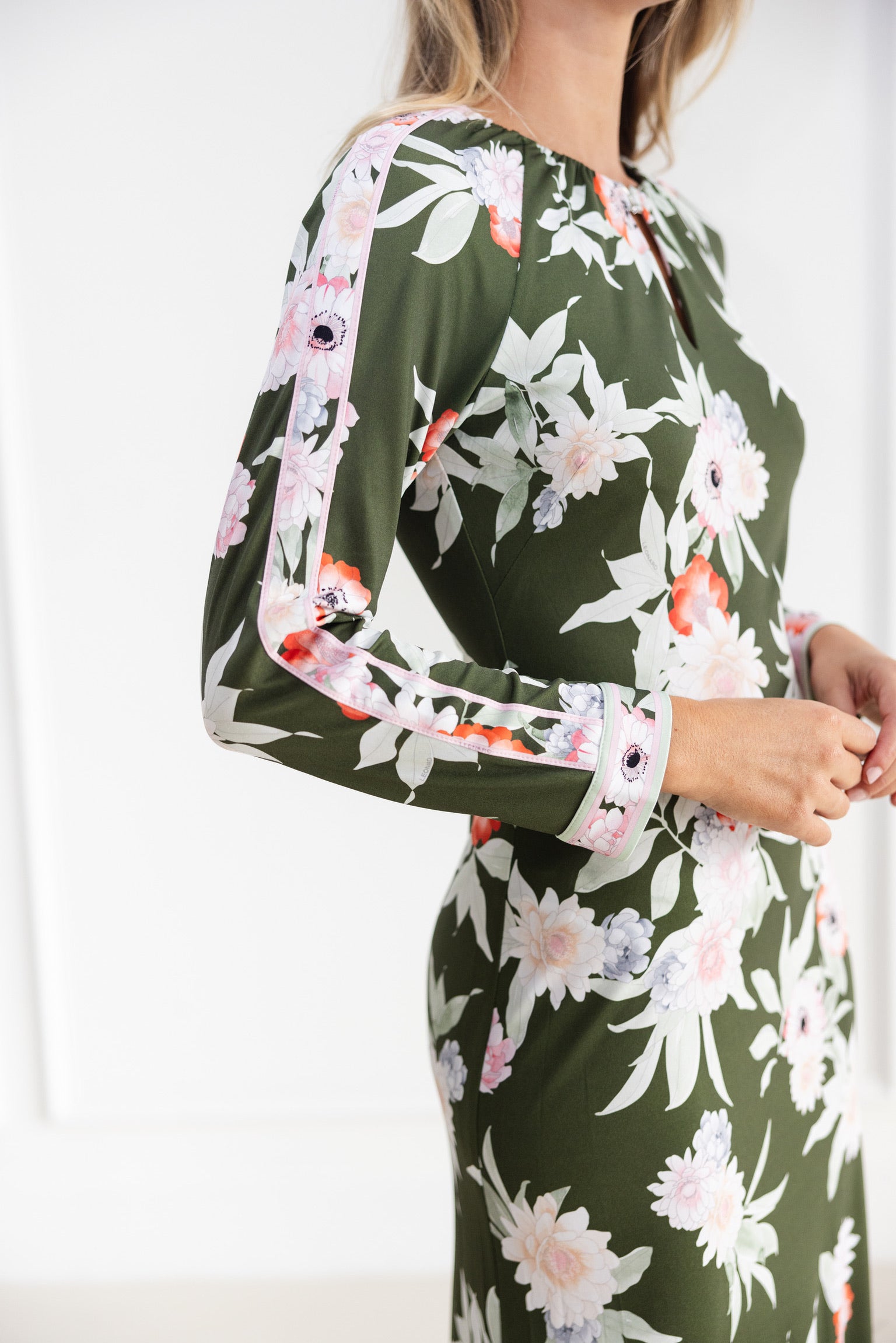 Galia Long Dress in Green Flower Print