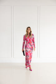 Galia Long Dress in Pink Print