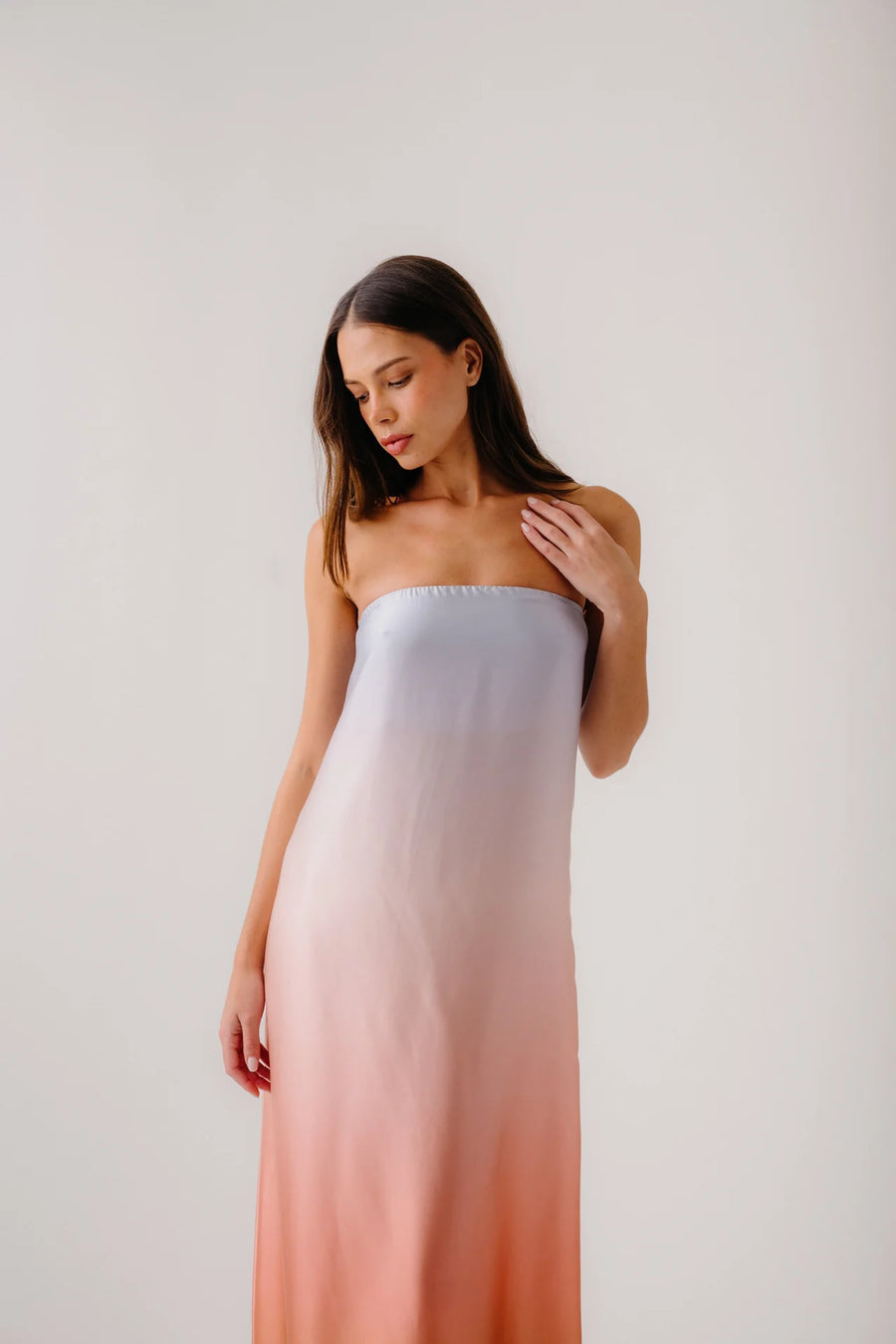 SABLYN  ARDEN STRAPLESS SILK OMBRE MAXI DRESS - MELON