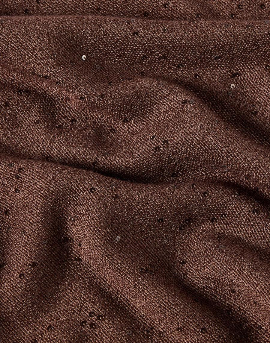 BRUNELLO CUCINELLI CASHMERE SILK PAILETTE SCARF - CHOCOLATE BROWN