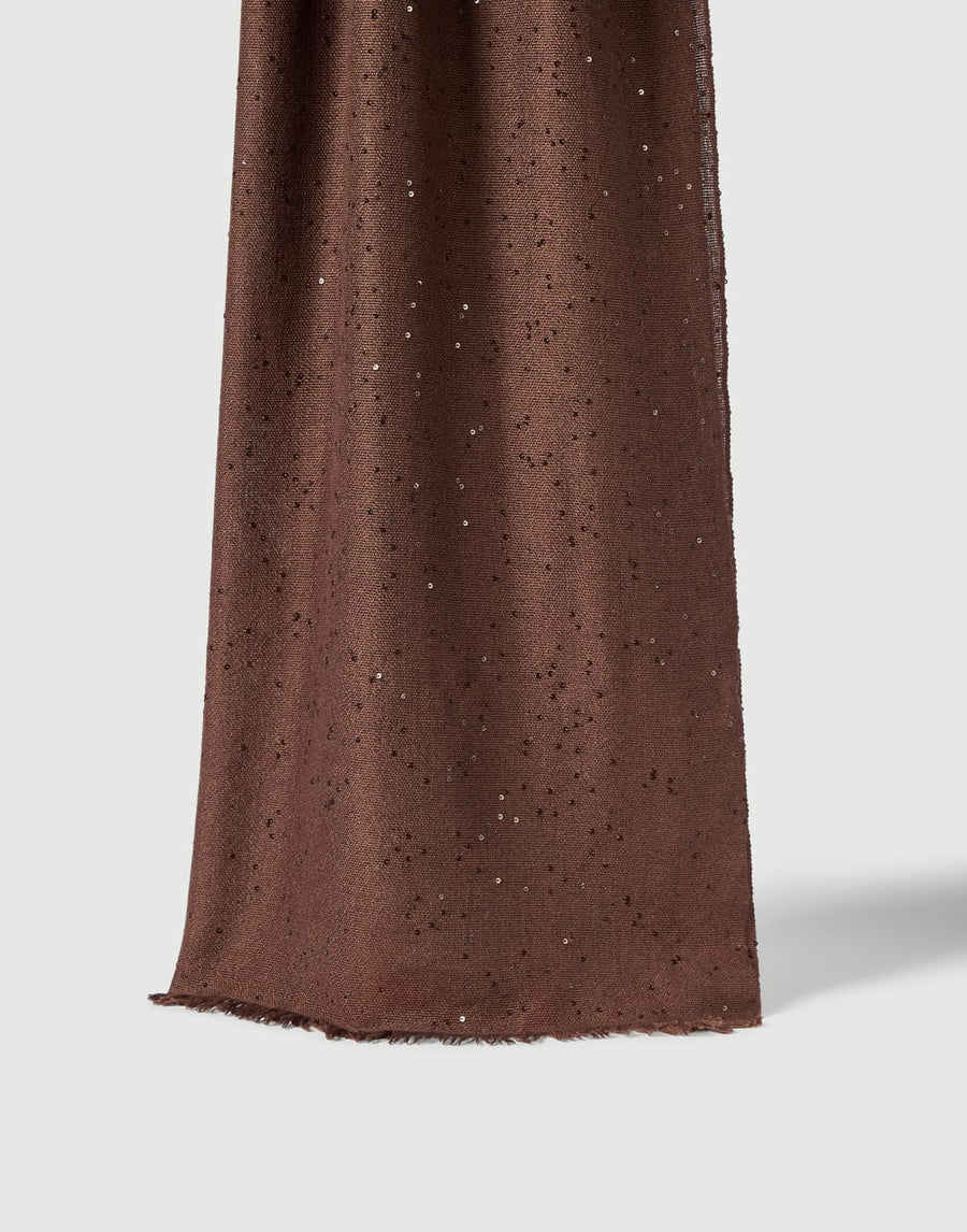 BRUNELLO CUCINELLI CASHMERE SILK PAILETTE SCARF - CHOCOLATE BROWN