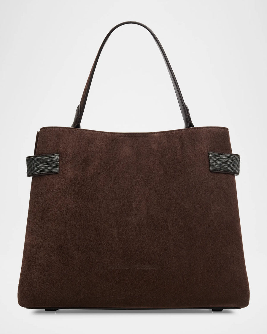 BRUNELLO CUCINELLI ESSENCE TOP HANDLE BAG IN SUEDE - ESPRESSO
