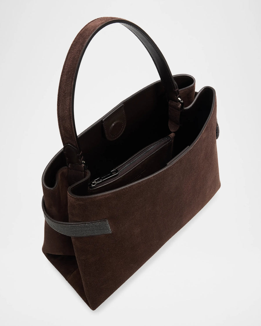 BRUNELLO CUCINELLI ESSENCE TOP HANDLE BAG IN SUEDE - ESPRESSO