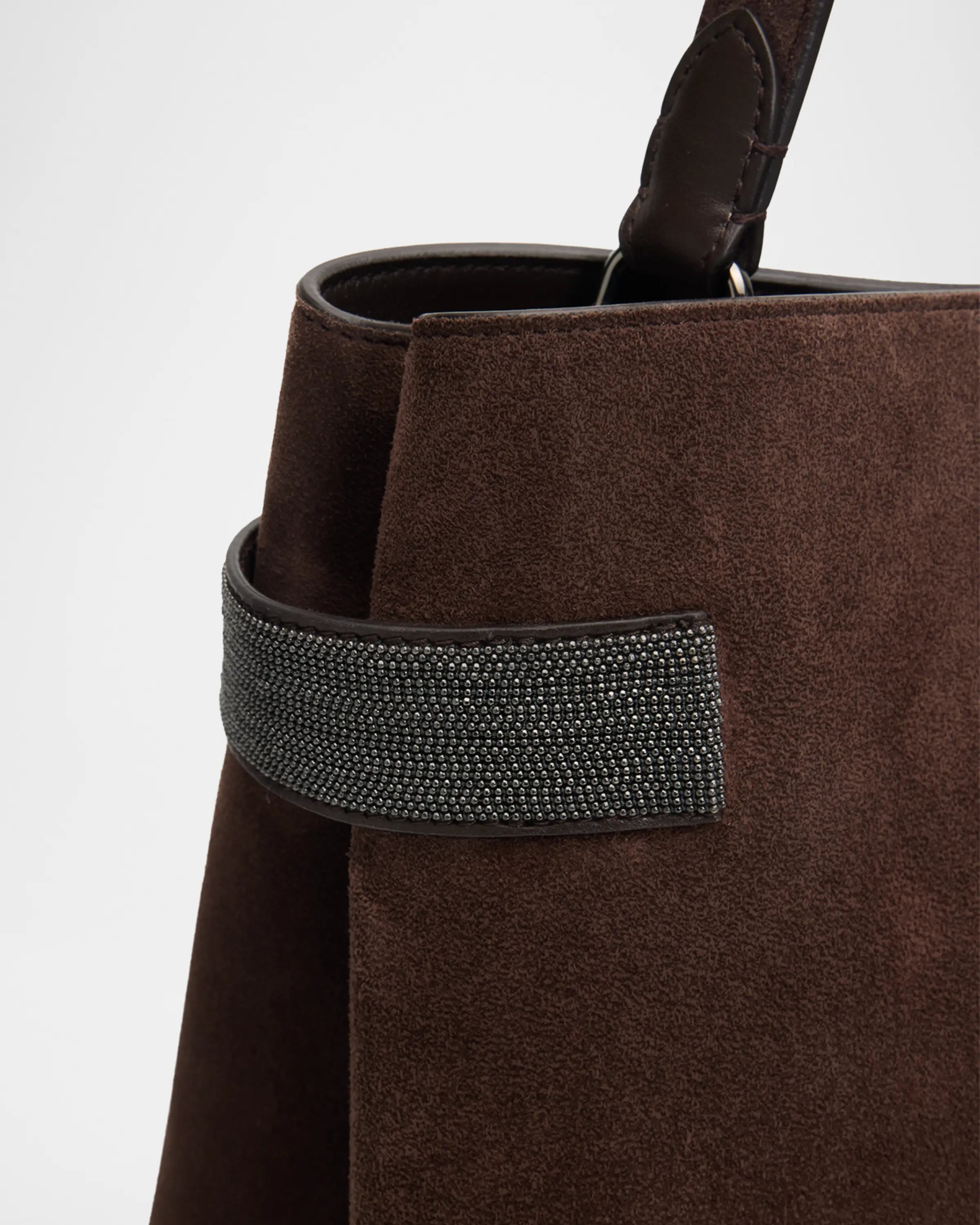 BRUNELLO CUCINELLI ESSENCE TOP HANDLE BAG IN SUEDE - ESPRESSO