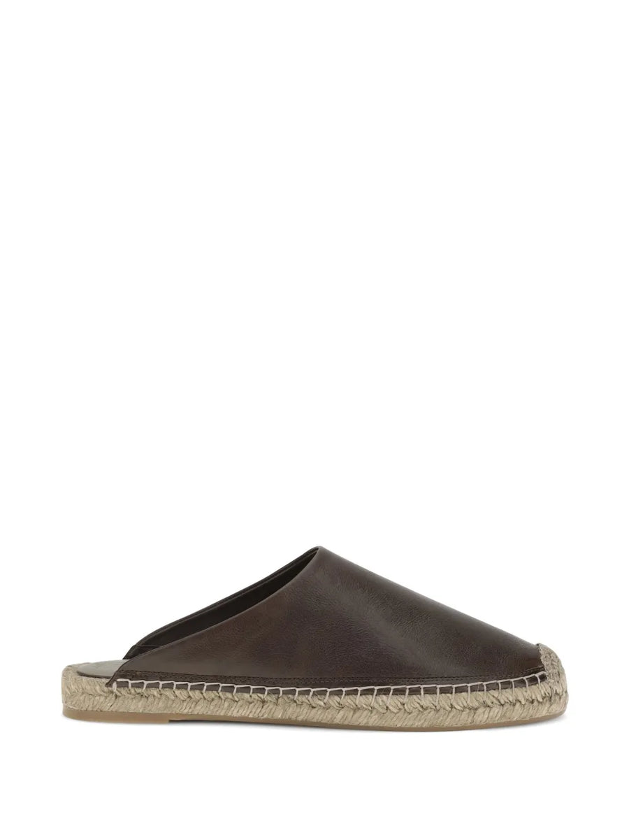 BRUNELLO CUCINELLI LEATHER JUTE ESPADRILLE - BROWN