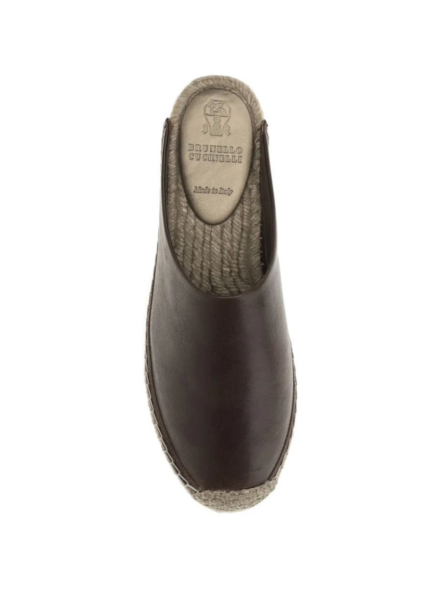 BRUNELLO CUCINELLI LEATHER JUTE ESPADRILLE - BROWN