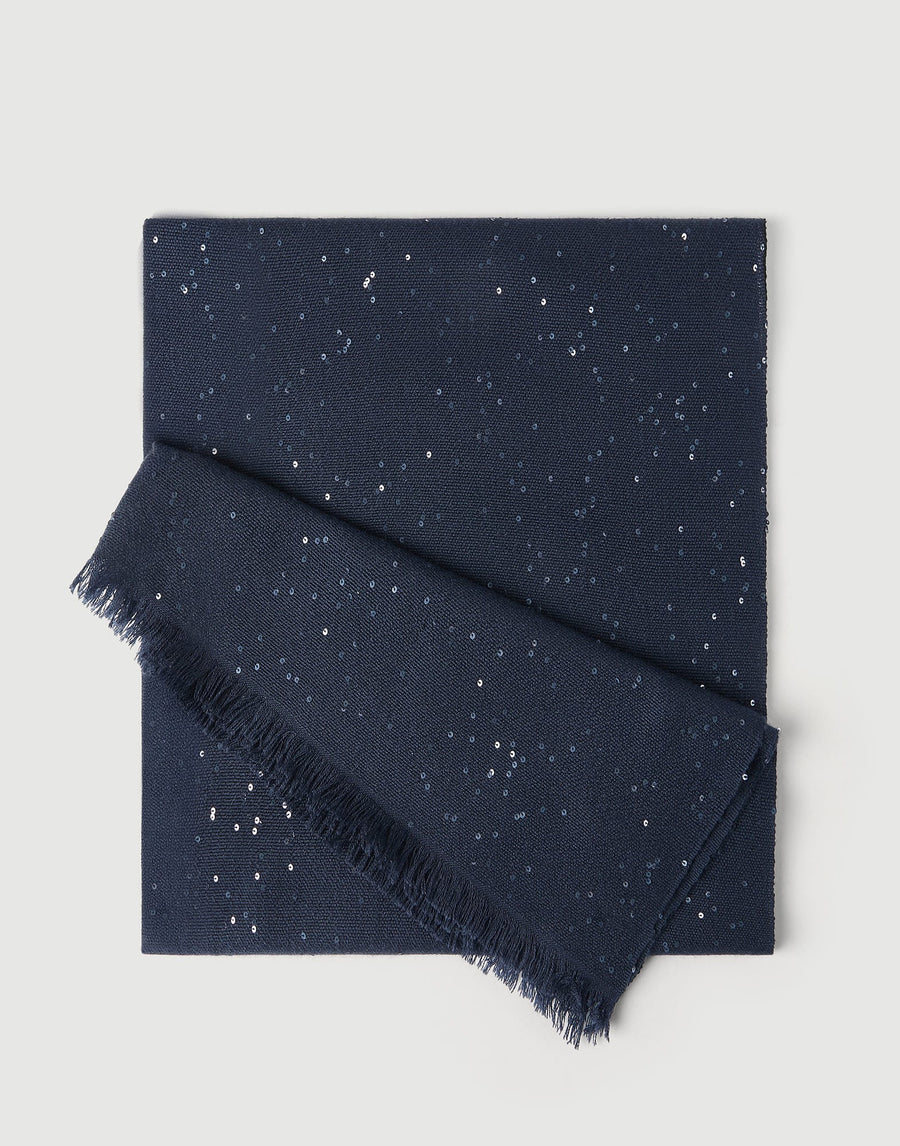 BRUNELLO CUCINELLI CASHMERE AND SILK DIAMOND YARN SCARF- NAVY