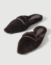 BRUNELLO CUCINELLI SHEARLING LINED SLIDE ON MULE WITH PRECIOUS BAR - RUST BROWN