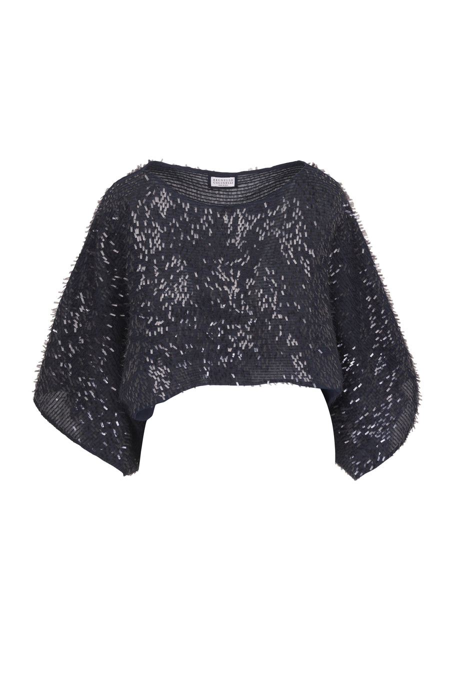BRUNELLO CUCINELLI EMBROIDERED PAILLETTE BLOUSE - MIDNIGHT NAVY