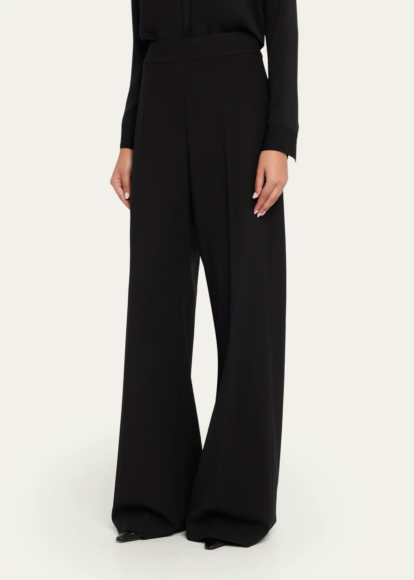 CAROLINA HERRERA HIGHT RISE WIDE LEG WOOL PANT - BLACK