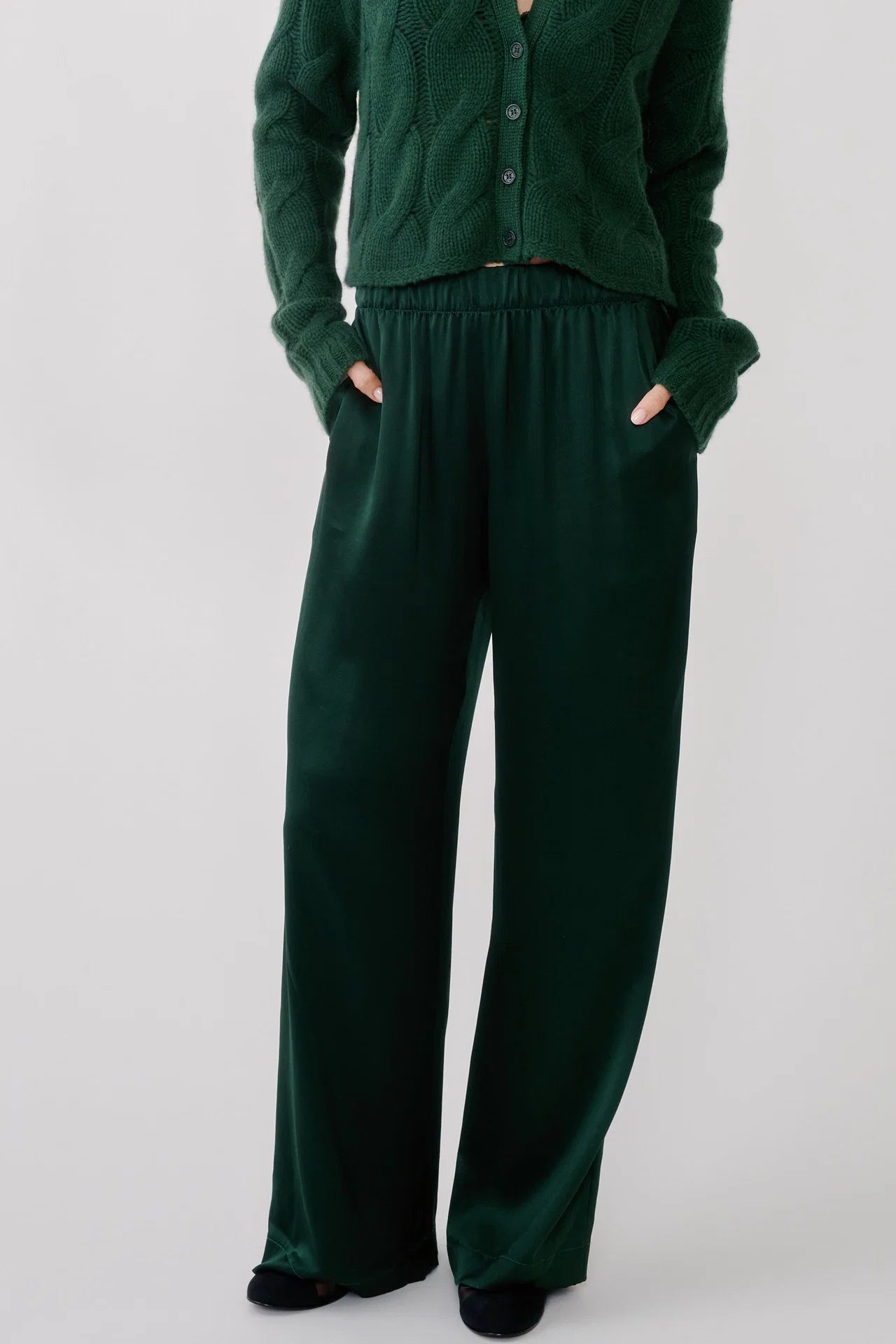 SABLYN BRYNN HIGH RISE PULL ON WIDE LEG PANT - HUNTER GREEN