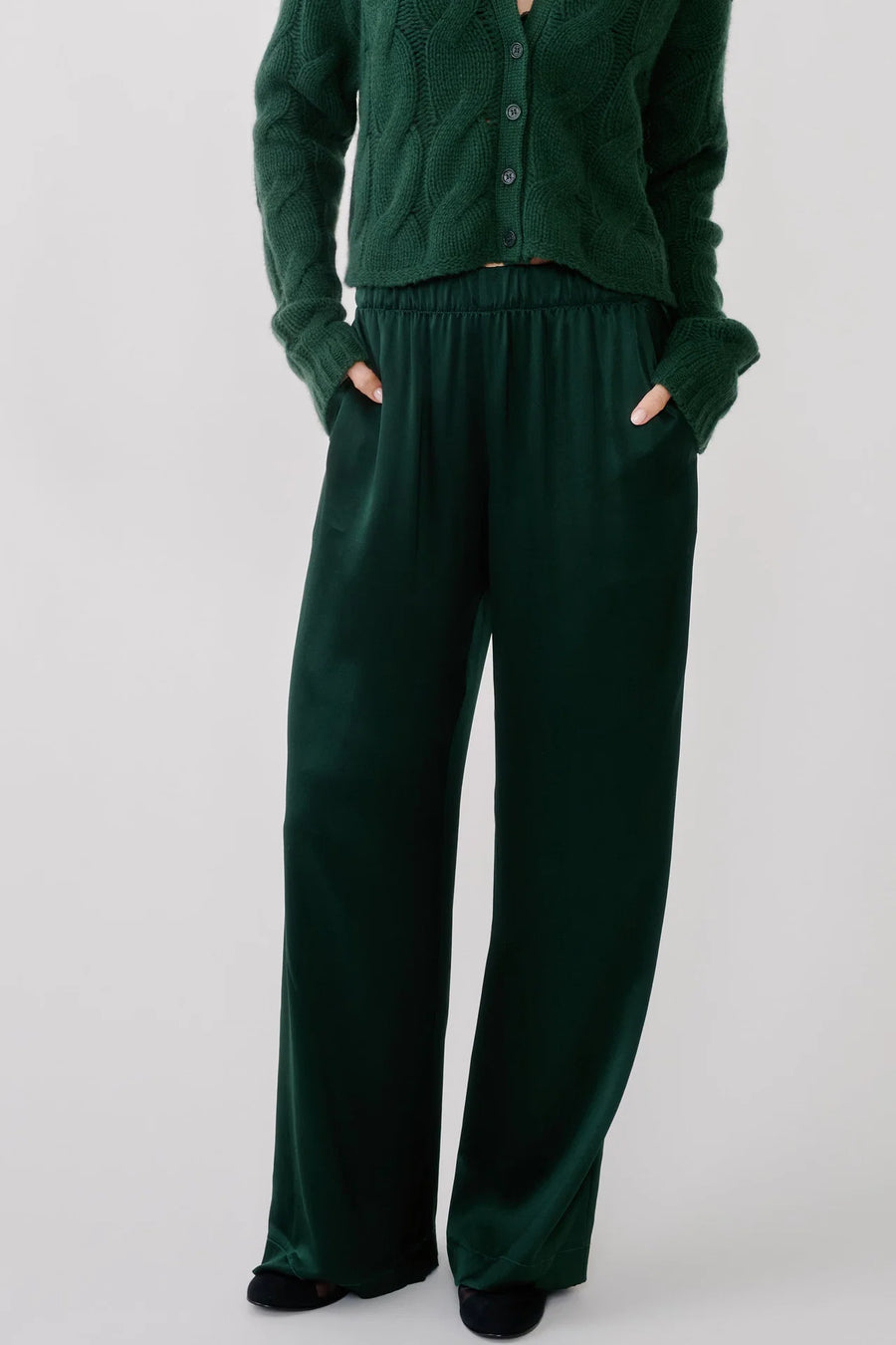 SABLYN BRYNN HIGH RISE PULL ON WIDE LEG PANT - HUNTER GREEN