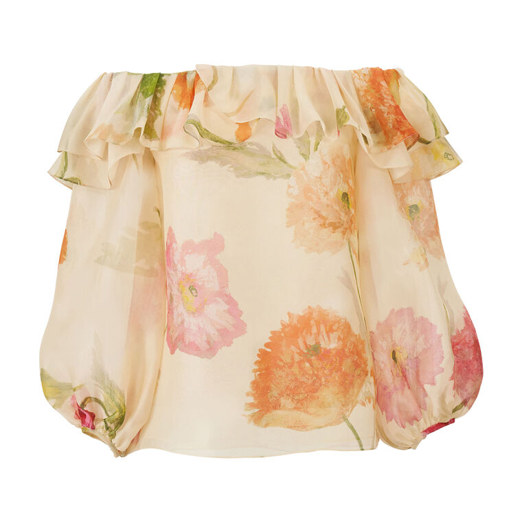 CAROLINA HERRERA OFF SHOULDER PUFF SLEEVE TOP - POPPY PRINT