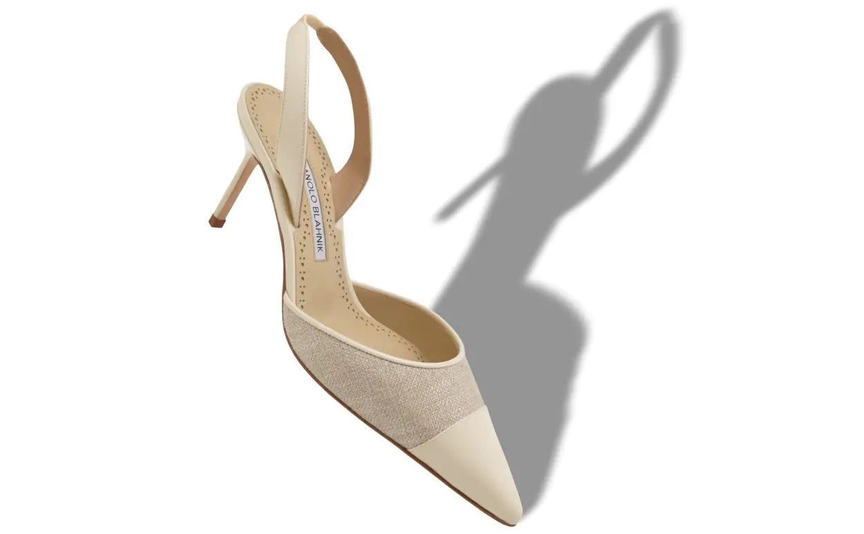 MANOLO BLAHNIK CAPSLI SLINGBACK - DARK CREAM / WOVEN