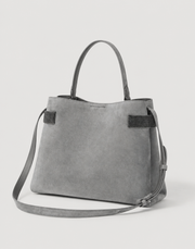 BRUNELLO CUCINELLI SUEDE ESSENCE MEDIUM TOP HANDLE BAG - STEEL